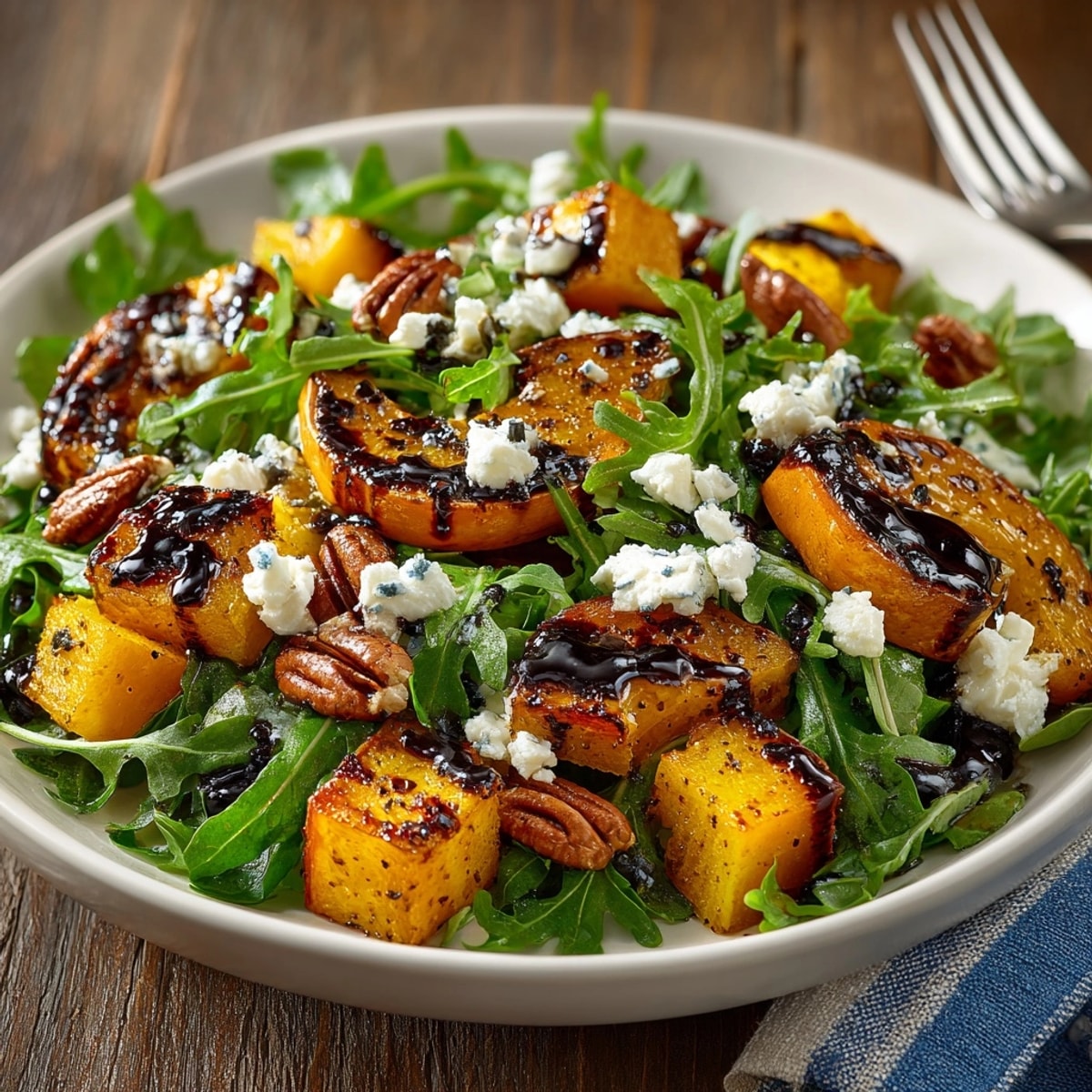 Golden roasted apple and butternut squash salad glistens, ready for a flavorful autumn lunch.
