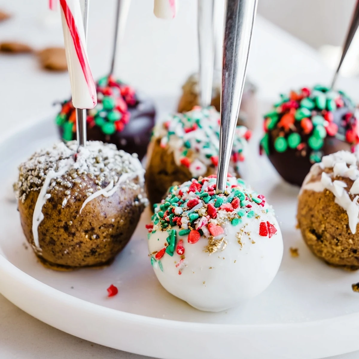 Joyful bite-sized Festive Christmas Cookie Truffle Pops dipped in smooth chocolate indulgence.  