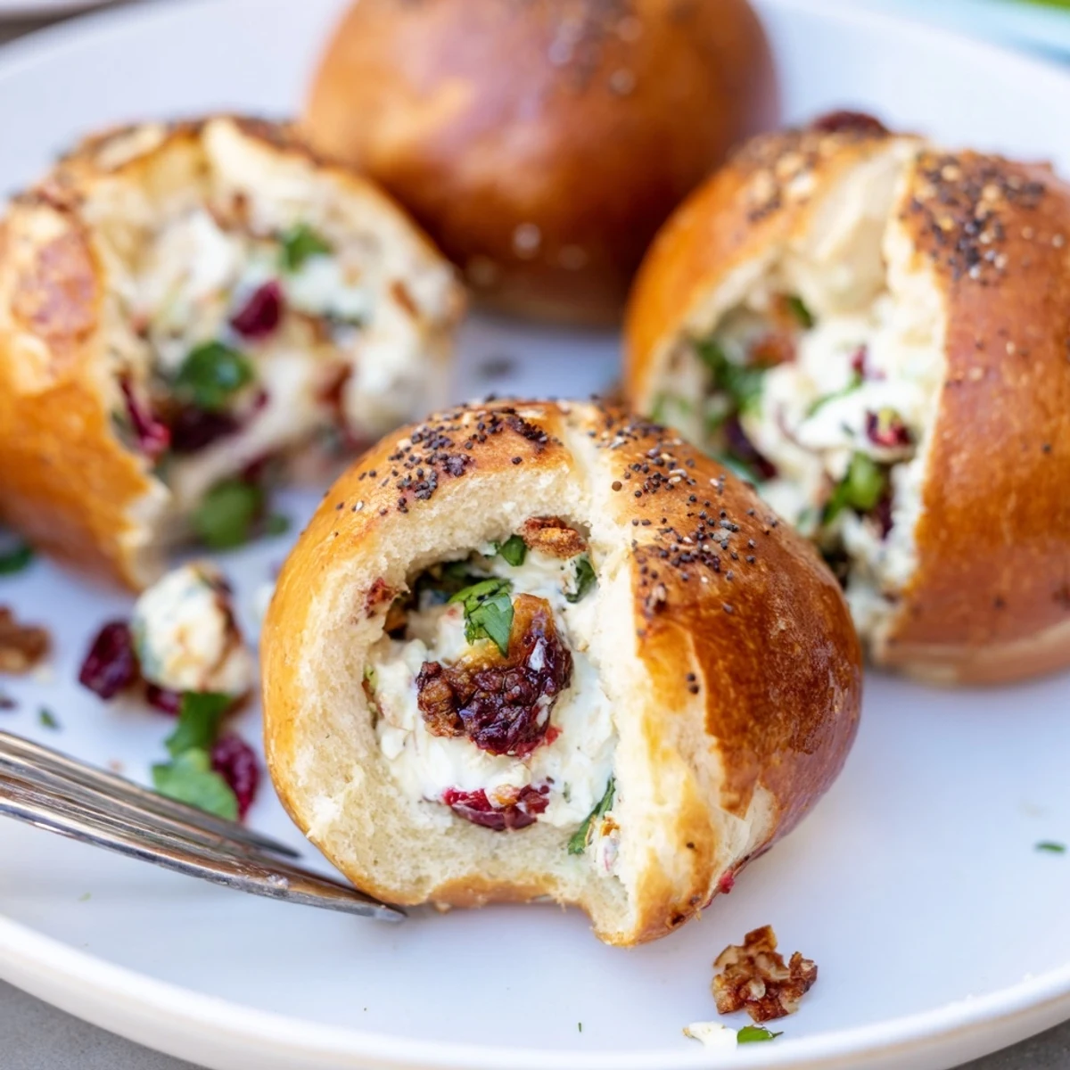 Soft bagel bombs filled with creamy cranberry jalapeño dip for festive gatherings.  