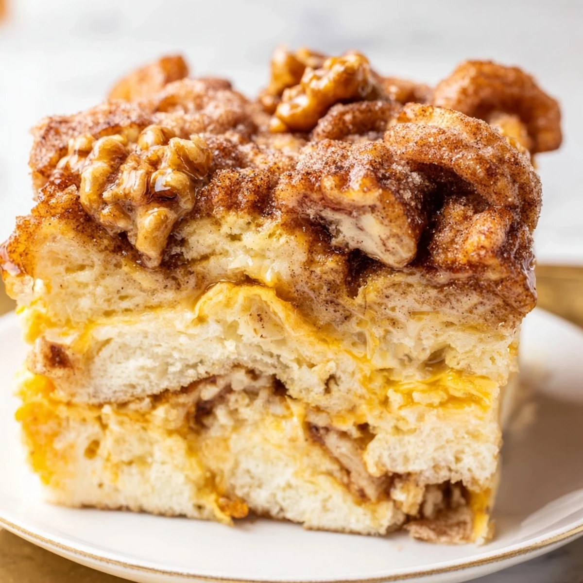 Sweet and savory Cheesy Pretzel Churro Cake Pancake Bars, topped with crunchy pretzel bits.  