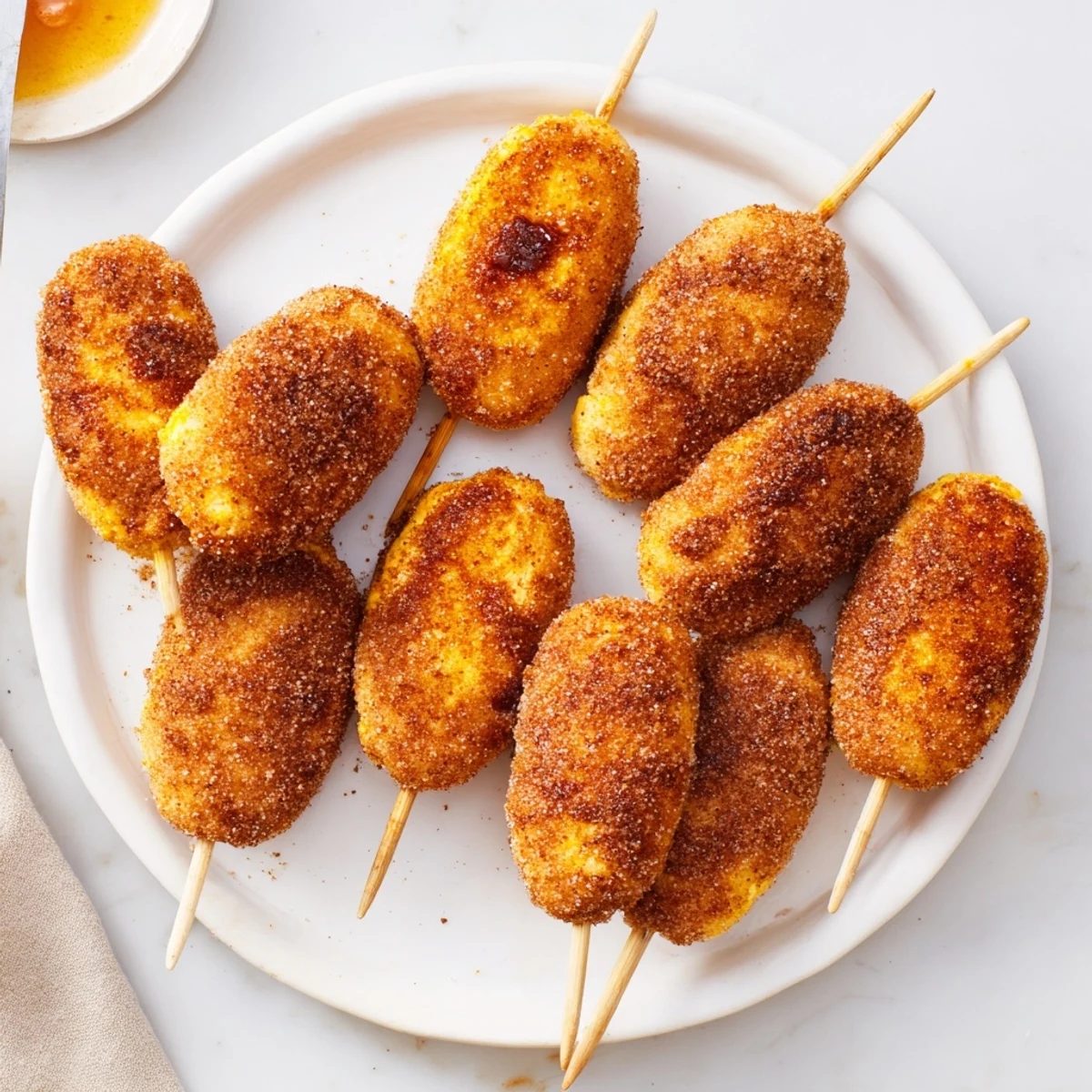 Warm Flamin Hot Cinnamon Sugar Biscuit Skewers fresh from the oven, drizzled in sugar.