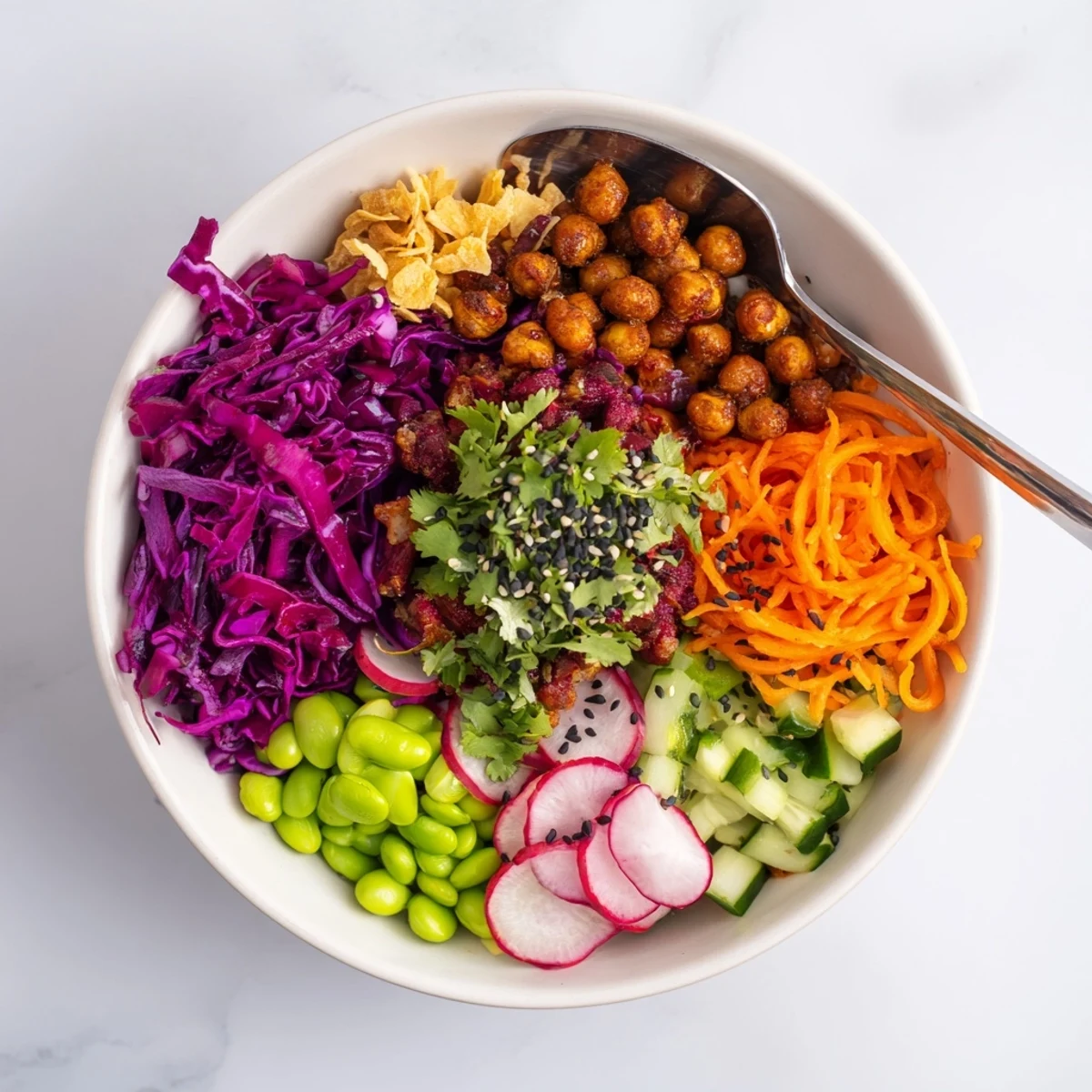 Vibrant ASMR Crunch Snack Bowls featuring crunchy textures and spicy mayo on the side.  