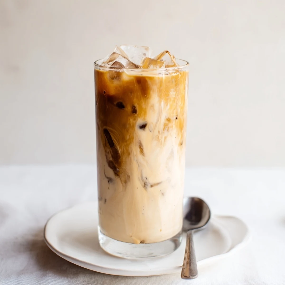 Deliciously nutty tahini iced coffee garnished with cocoa, a vegan delight to enjoy.