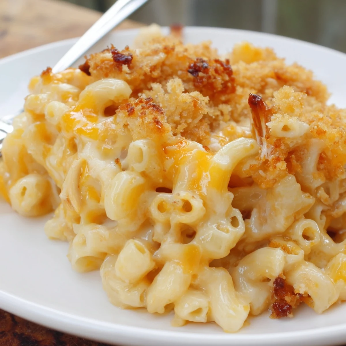 Delicious Classic Mac & Cheese with smoky BBQ Chicken, perfect for dinner gatherings.