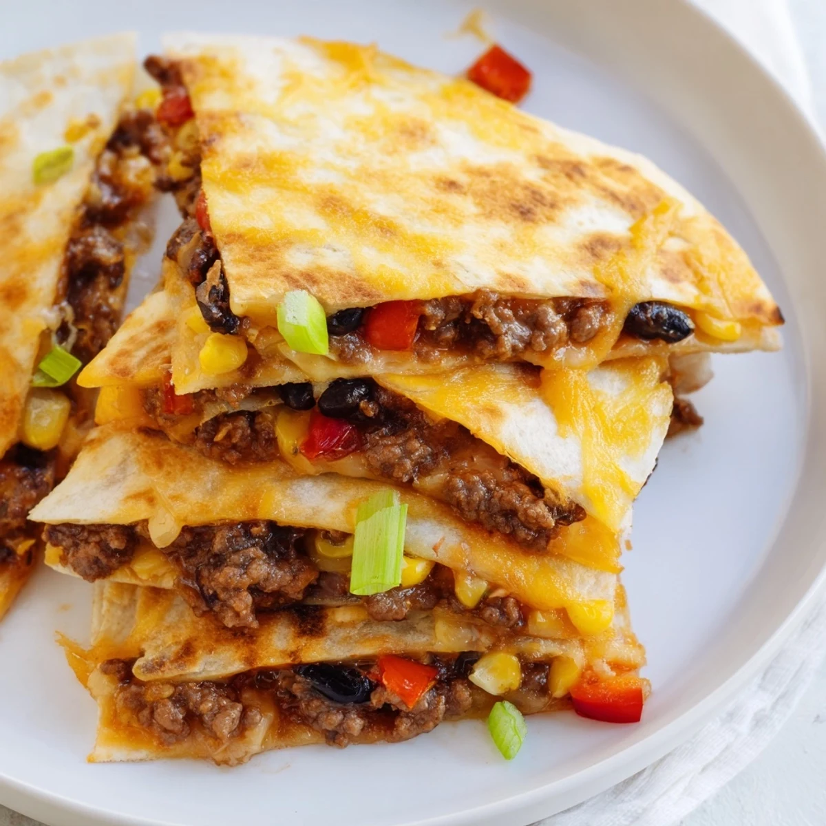 Golden sheet pan quesadillas with seasoned beef and melted cheese, perfect for sharing.