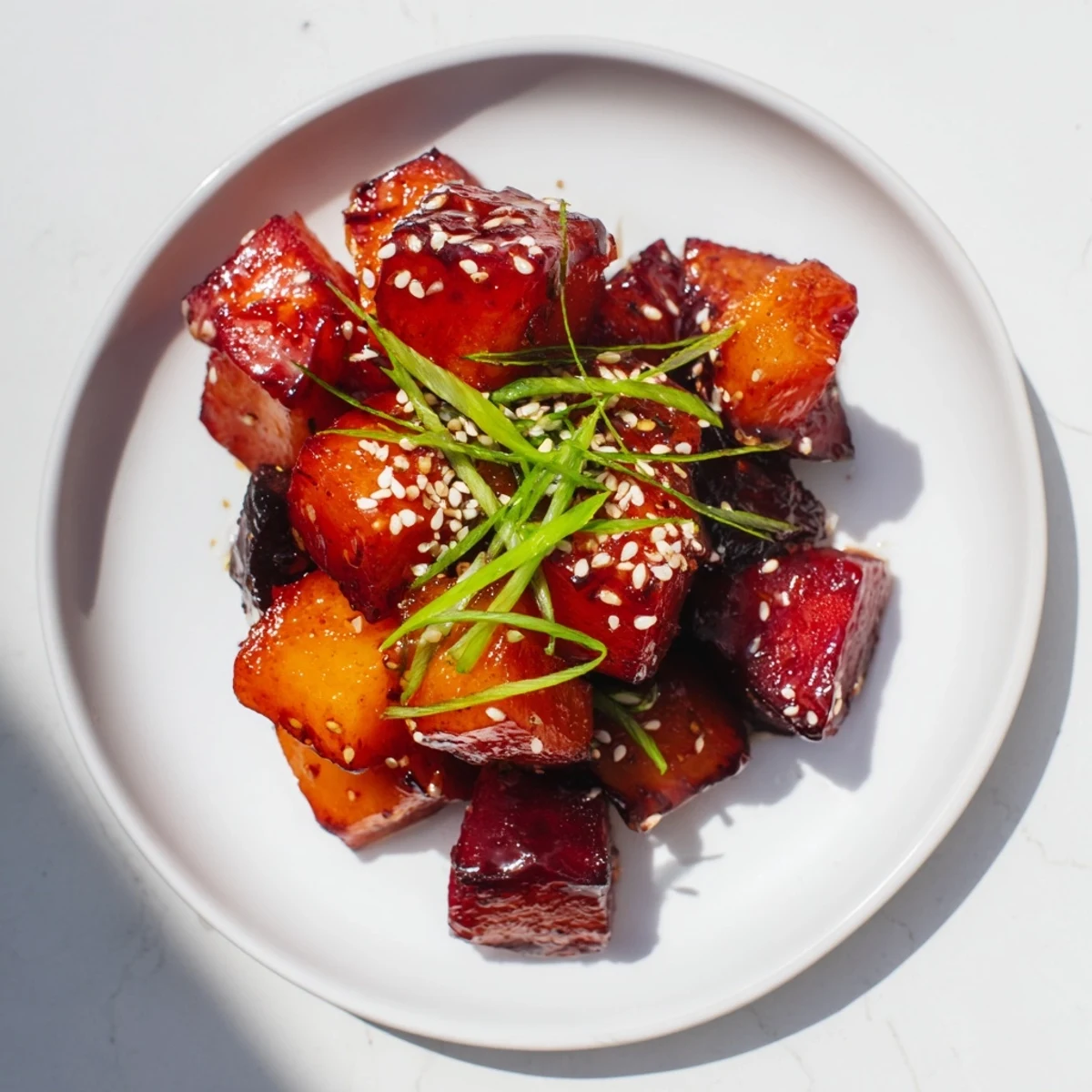 Golden brown, caramelized Miso Roasted Winter Vegetables, beautifully glazed and ready to eat.