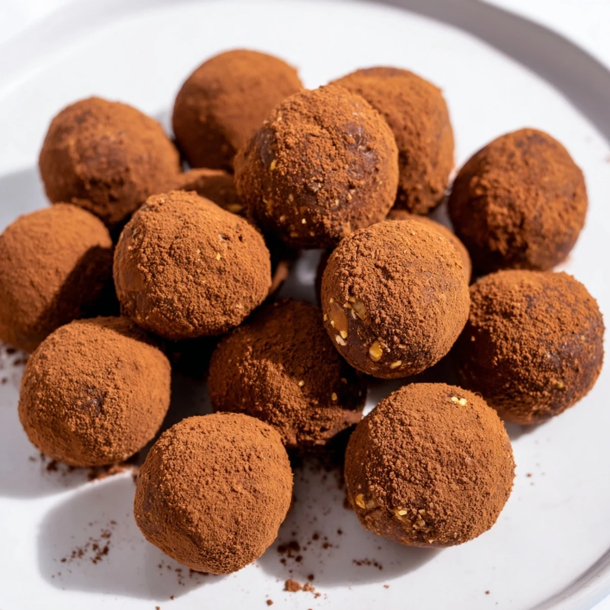 Homemade Date & Walnut Truffles, a vegan treat perfect for gifting, photographed on a white surface.