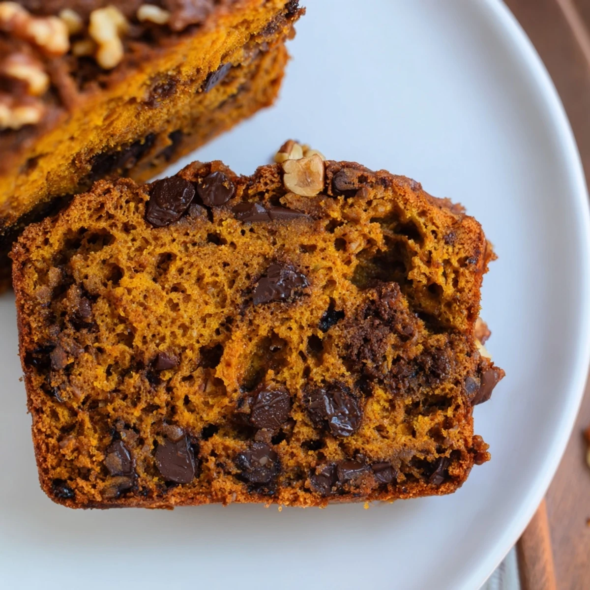 Warm, spiced pumpkin bread loaf, golden brown and inviting, perfect for a fall treat.