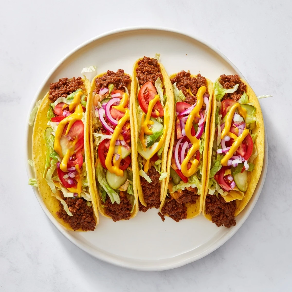 Crispy, cheesy Viral Cheeseburger Tacos with fresh toppings piled high for a satisfying bite!