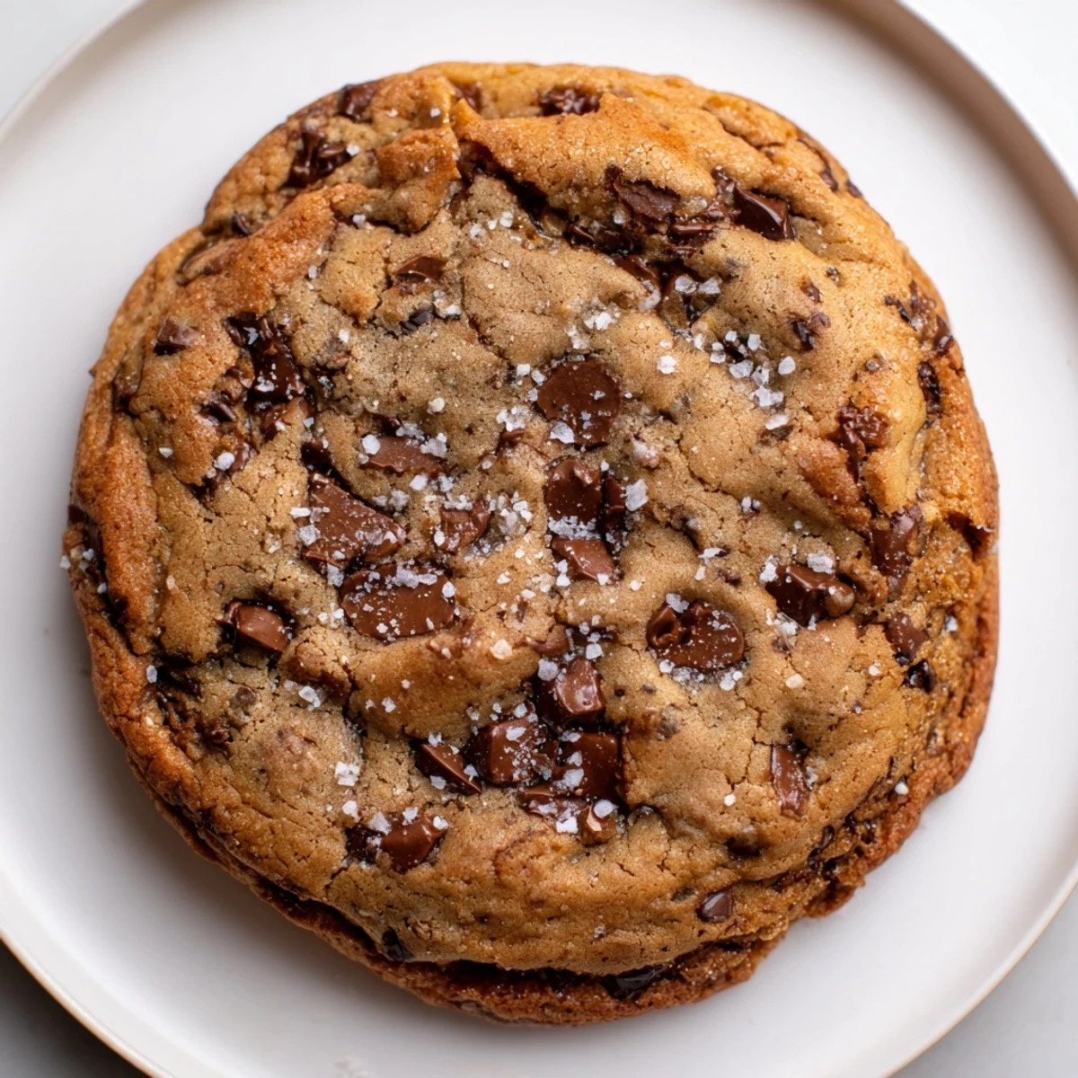 Warm Best Ever Butterscotch Chocolate Chip Cookies with a sprinkle of flaky sea salt.