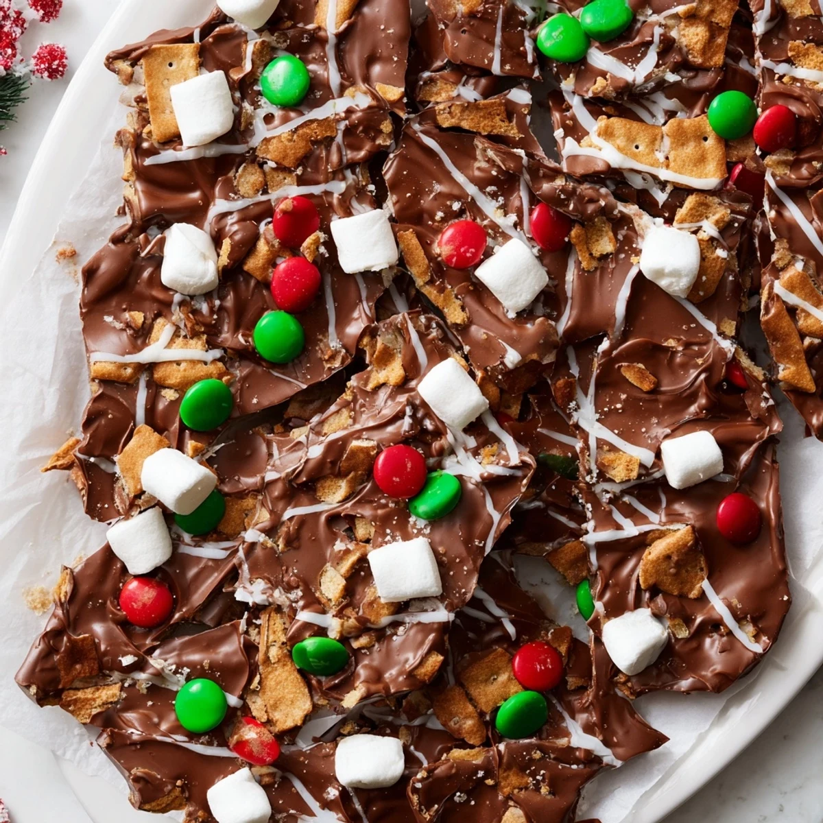 Delectable Quick Christmas Smores Bark, a festive dessert with graham crackers and chocolate, perfect for sharing.