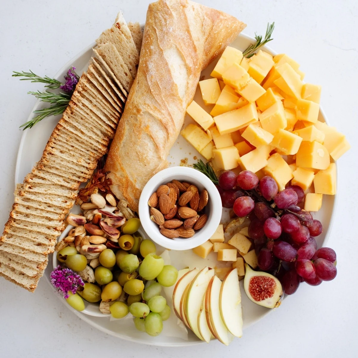 A beautifully arranged Golden Wheat Bundle Board offering diverse flavors, from artisanal cheese to sweet figs.