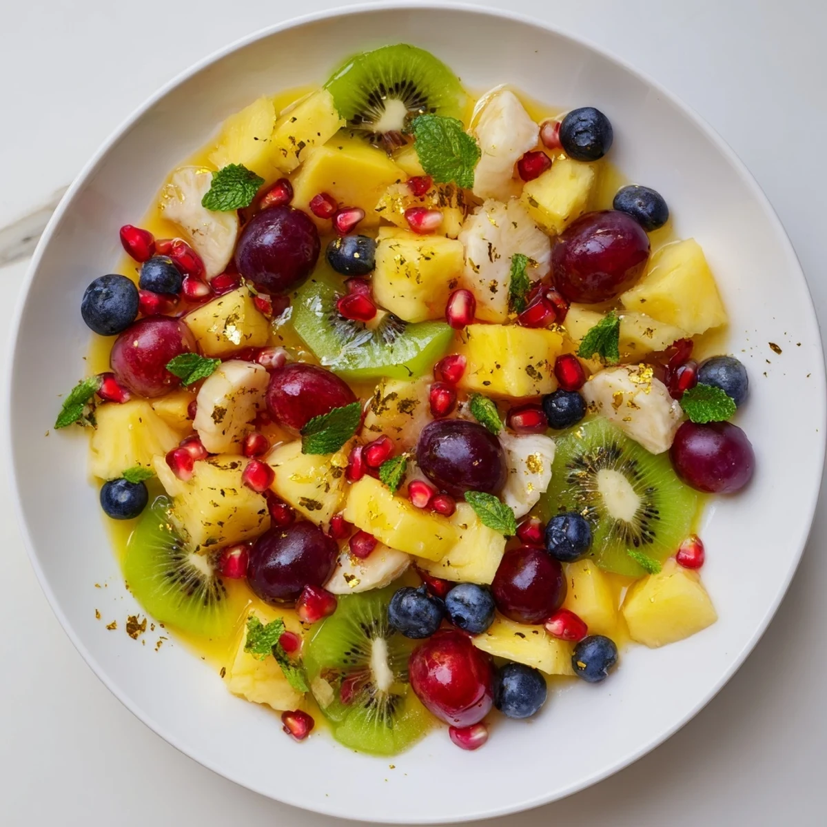 A colorful Three Kings Royal Fruit Platter, showcasing vibrant fresh fruit artfully arranged for serving.