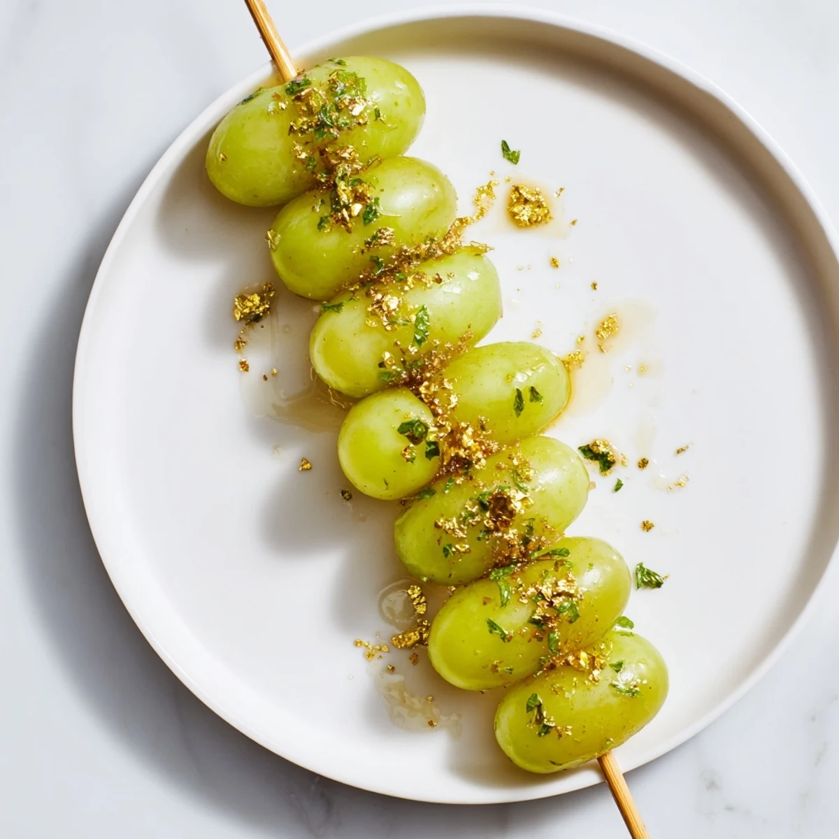 Sweet Grapes of Luck Countdown Skewers glistening with optional honey and festive edible sprinkles.