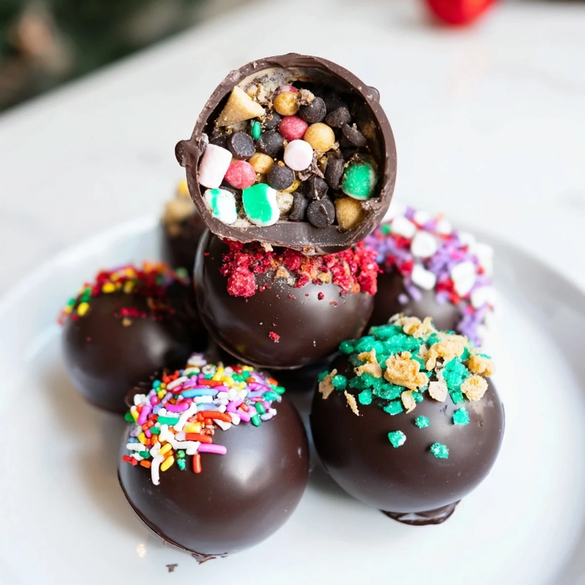 A close-up of a delightful Hot Cocoa Bomb Topping Bar ready for a festive, cozy treat.