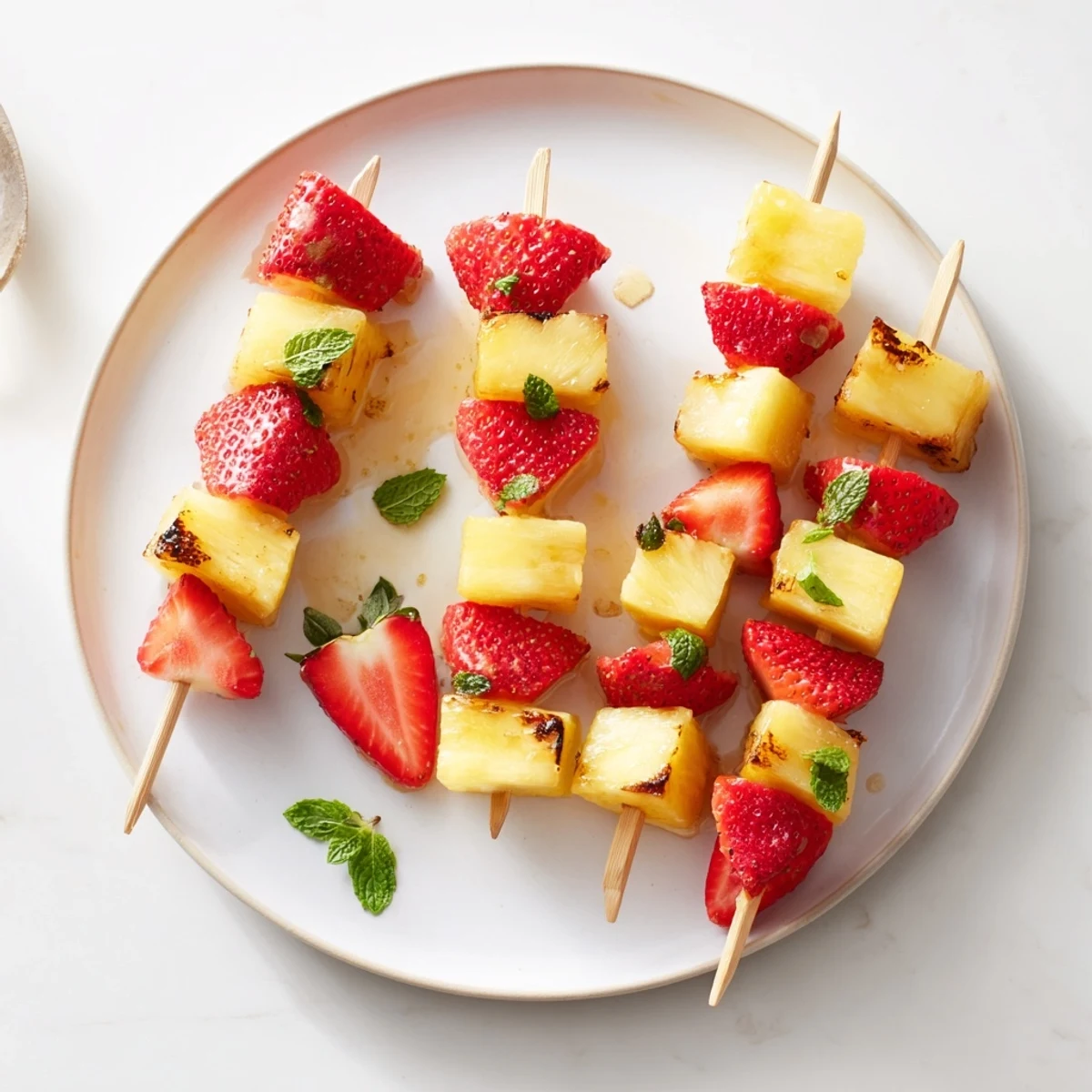 Colorful fruit skewers with pineapple and strawberries, a healthy and delicious snack.