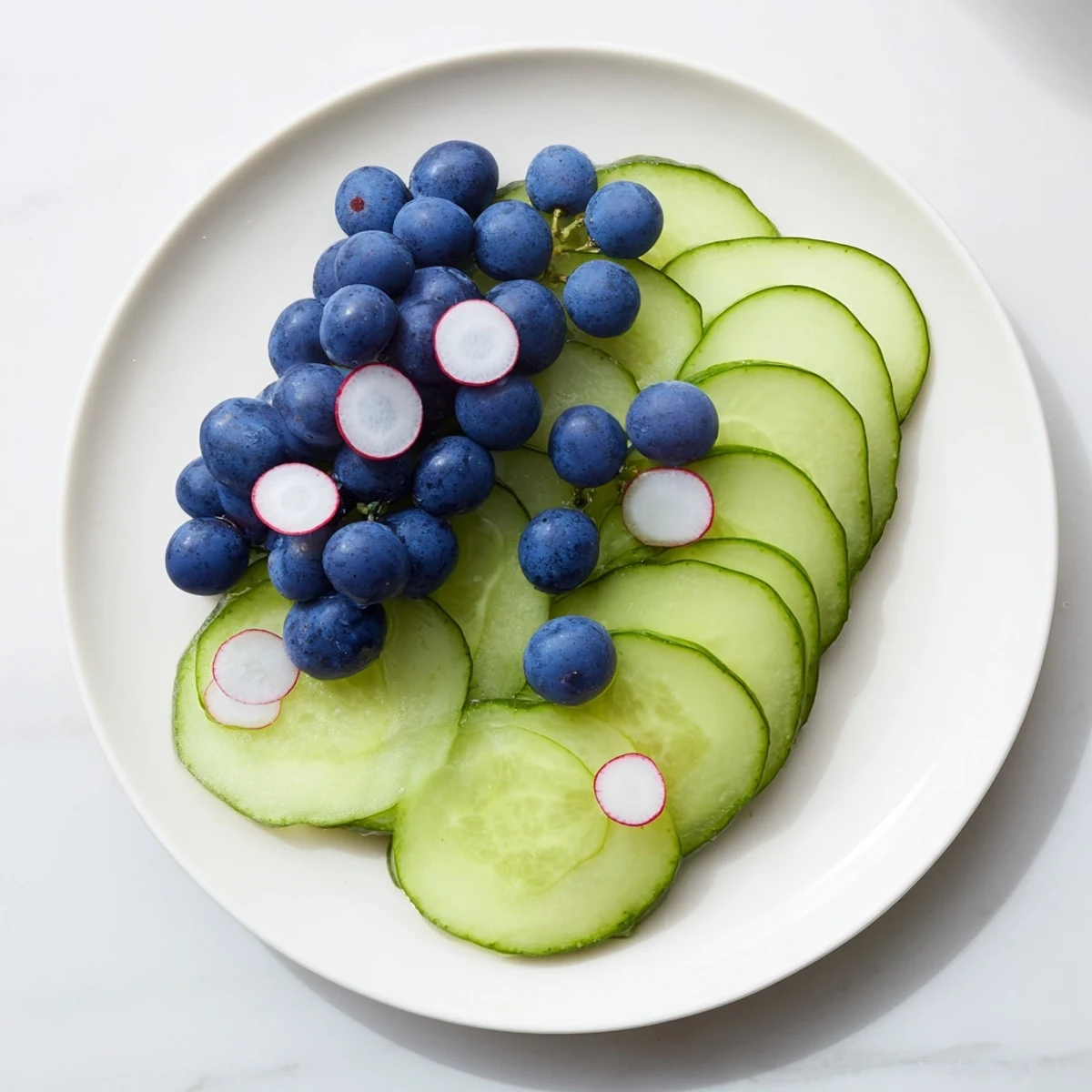 A stunning Peacock Tail, a chilled cucumber and grape platter, ready to serve as a vegetarian snack.