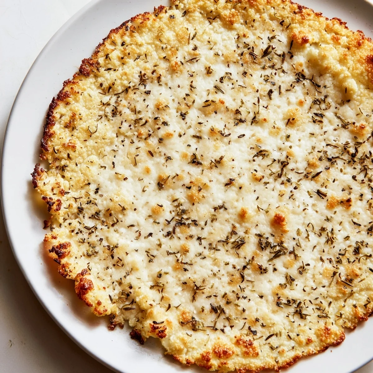 Golden brown cauliflower pizza crust, a low-carb base ready for your favorite toppings.