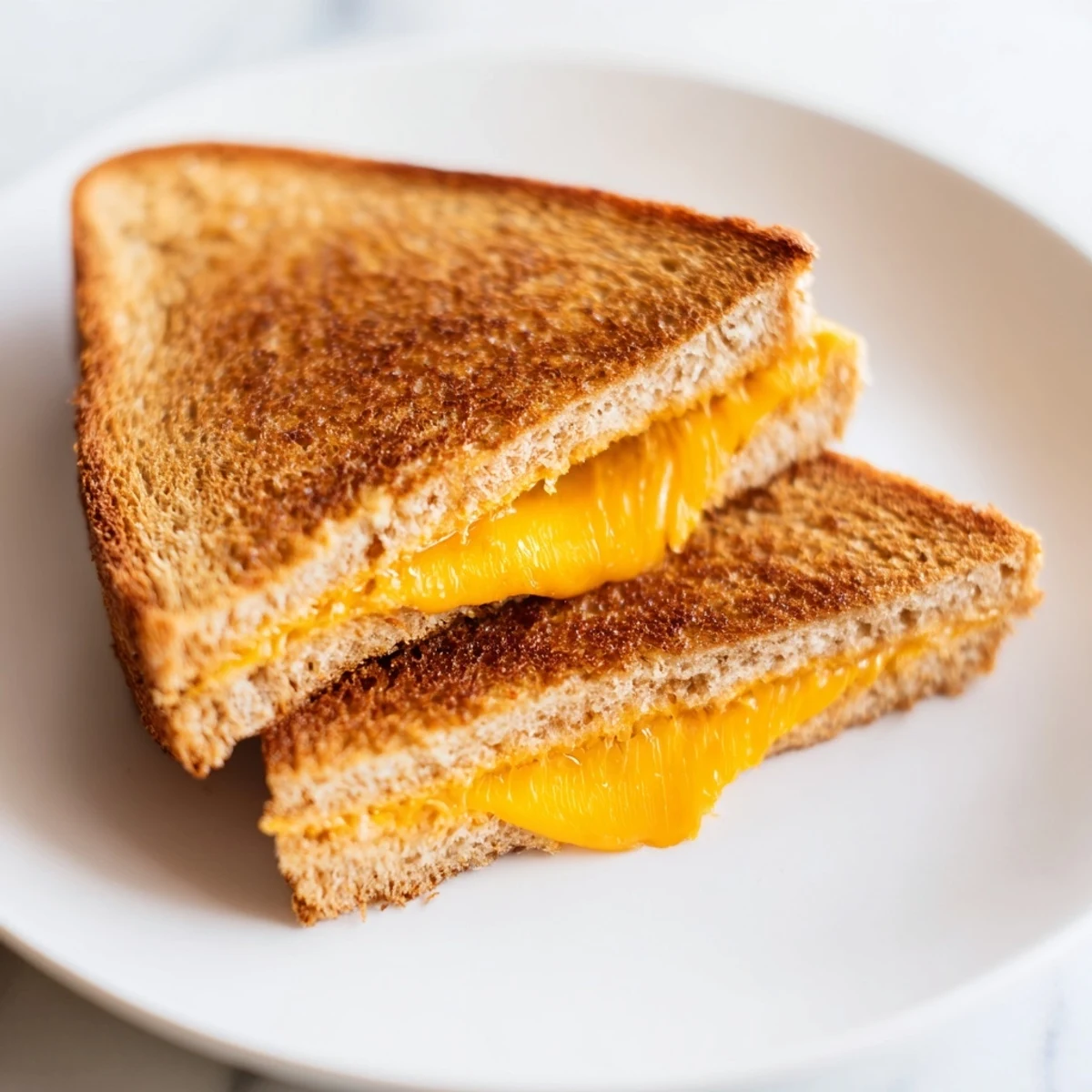 A warm, delicious air fryer grilled cheese showing the gooey, melty cheese pull, ready to eat!