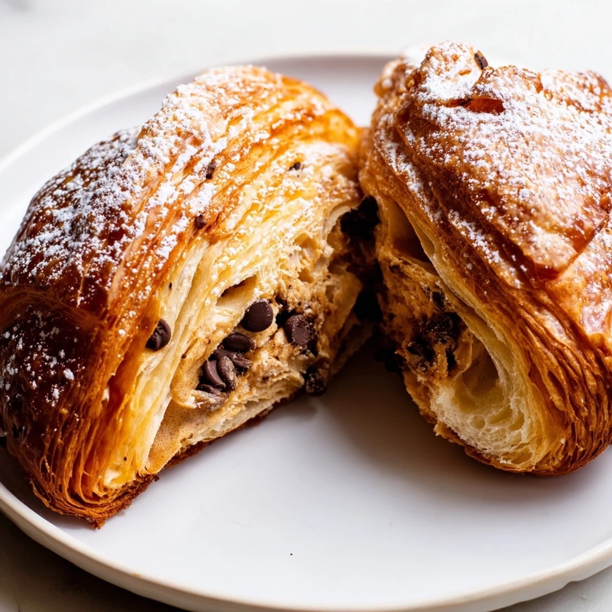 Flaky Cookie Croissant with golden edges and melty chocolate chip filling, perfect dessert.