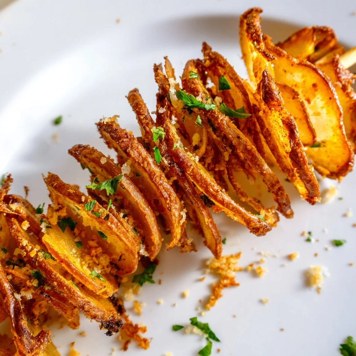 Golden and crispy tornado potatoes, spiraled and seasoned, perfect for a savory, flavorful snack.
