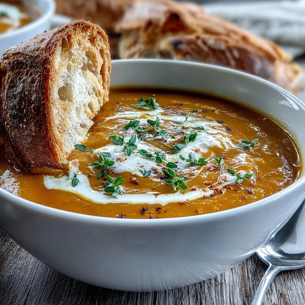 Butternut Squash and Apple Soup being blended into a creamy, velvety texture in a large pot.