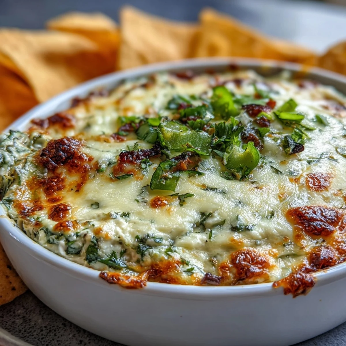 Savory Cilantro and Lime Chicken With Scoops plated with tortilla chips, featuring shredded chicken and fresh herbs in a rich, zesty dip.