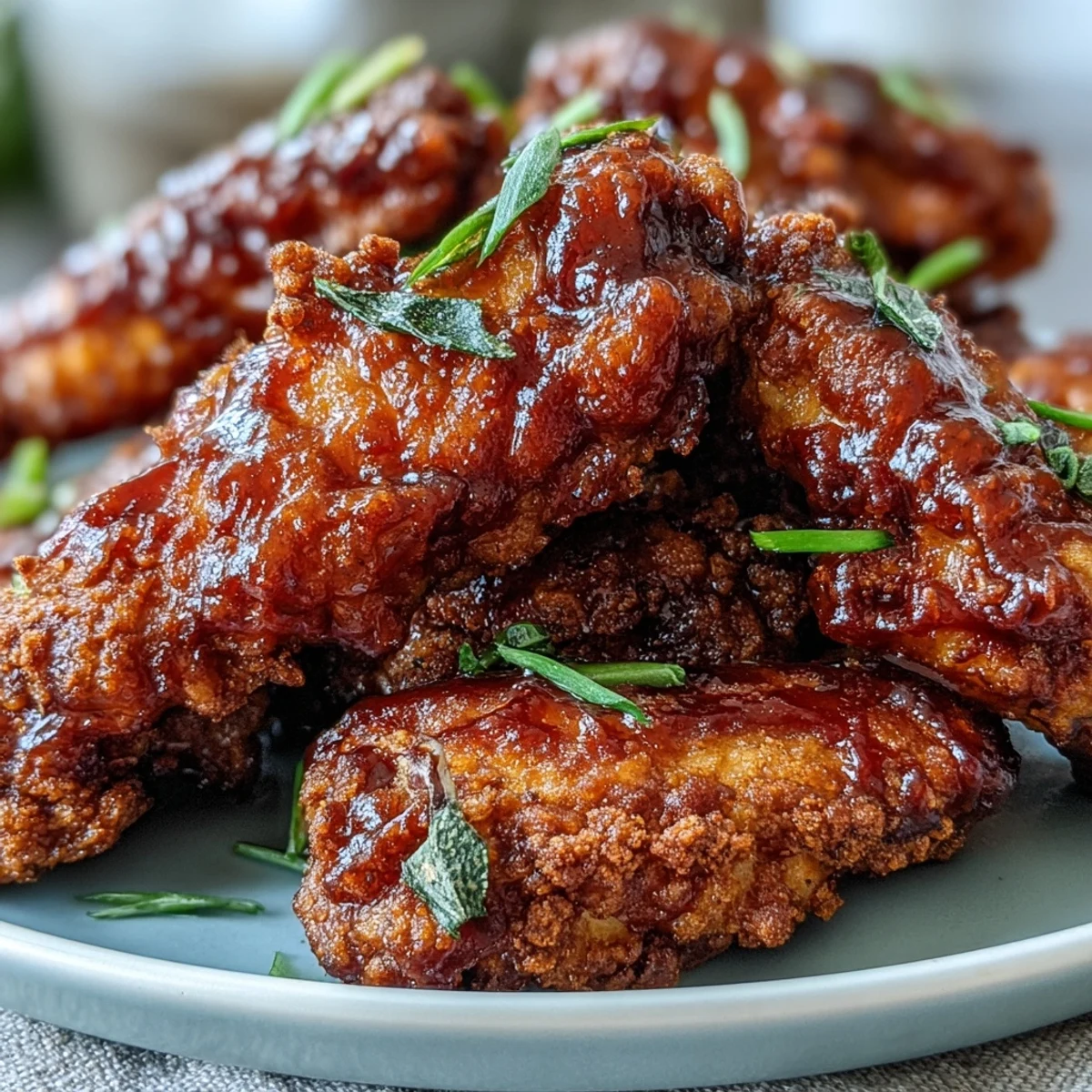 Crispy restaurant-style Fried Chicken Wings tossed in sticky Thai sweet chili glaze with a fresh lime wedge garnish.