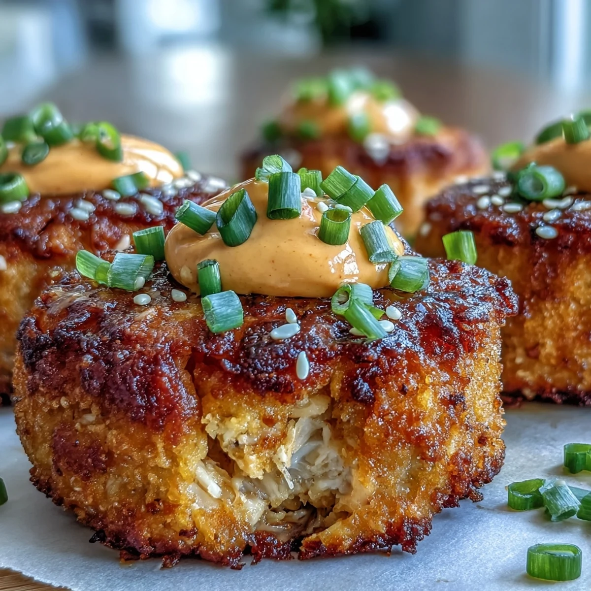 Golden-brown Asian-Style Tuna Cakes sizzling in a skillet with sesame oil, ready to serve.