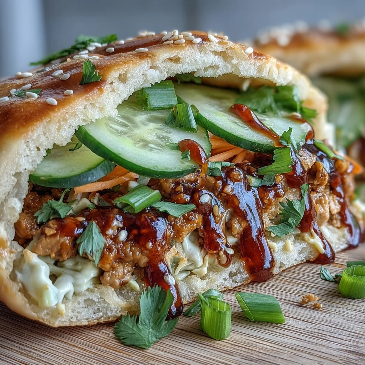 Inside warm naan, Korean-seasoned ground turkey meets crunchy cucumbers, while a vibrant gochujang mayo adds a creamy, spicy kick to this fusion dish.