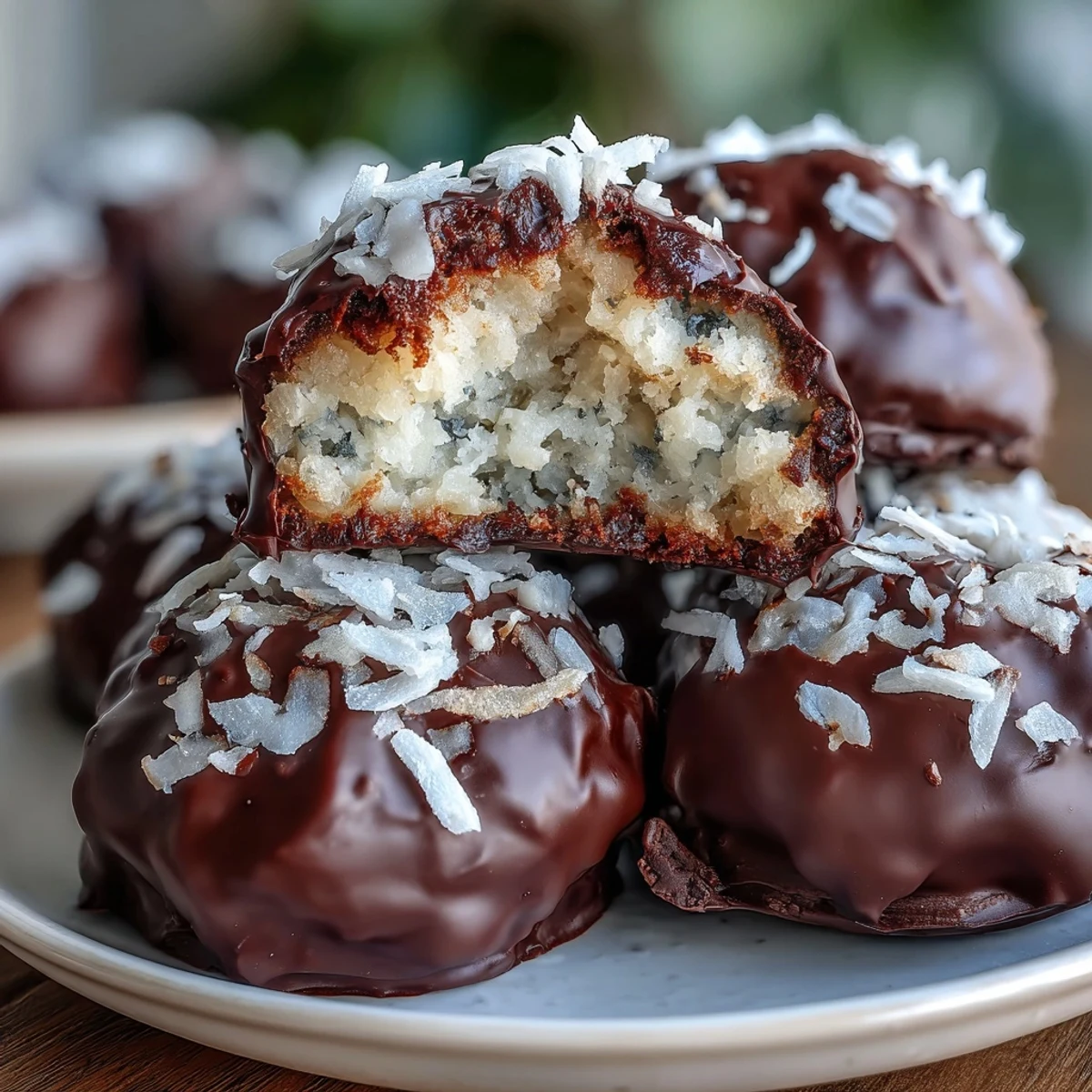 No-bake Healthy Chocolate Coconut Bites are a wholesome, vegan snack with a creamy coconut center and a glossy chocolate coating.