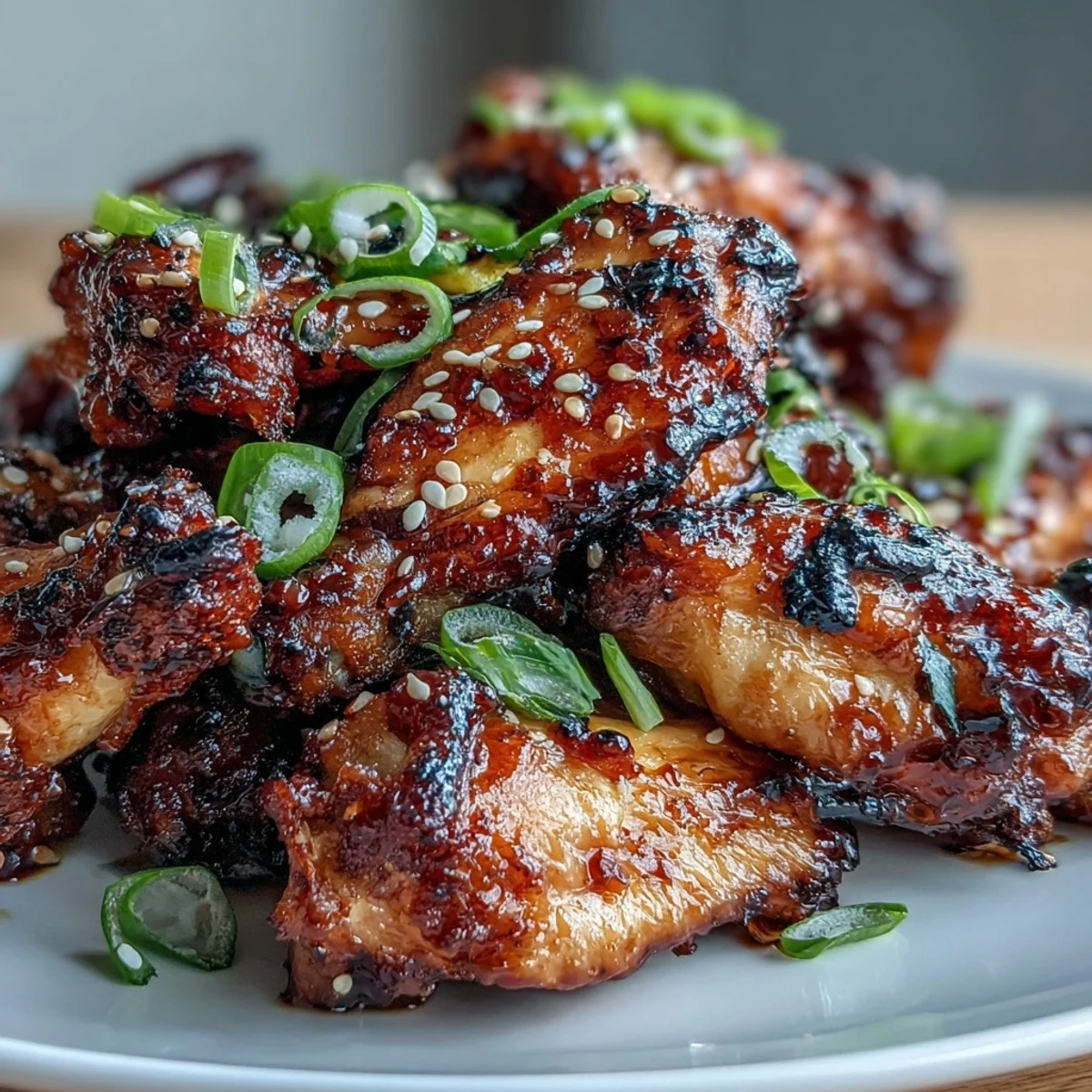 Golden brown air fryer Asian chicken wings tossed in a sticky honey garlic glaze, perfect for game day or party platters.  