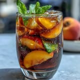 Vibrant mango and peach puree blended with chilled black tea, topped with sparkling water and ice for a fizzy drink.