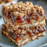 Delicious Apple Cinnamon Jam Oat Bars, a perfect breakfast treat with streusel topping.