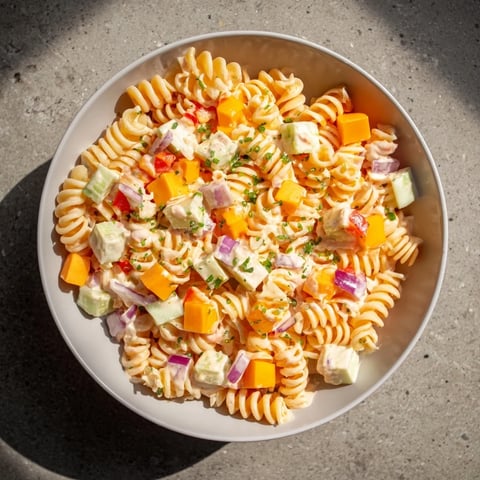 Dill Pickle Chopped Pasta Salad: a refreshing bowl of pasta, crunchy pickles and creamy dressing.