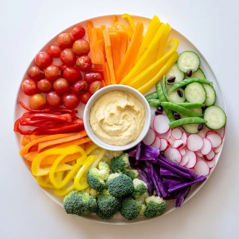 A Colorful Vegetable Rainbow Board with vibrant veggies is a beautiful, healthy appetizer.