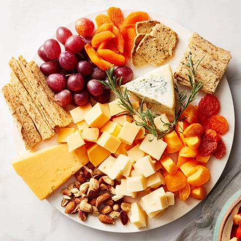 A gorgeous housewarming open house spread: featuring cheeses, fruits, and crackers perfect for grazing.