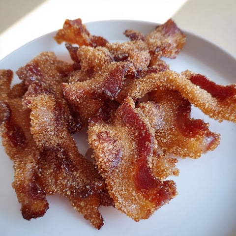 Crispy Spiced Bacon Twists glistening with caramelized sugar, perfect for a savory-sweet snack.