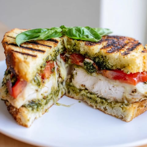 Grilled chicken cutlets with melted mozzarella and basil pesto layered in a toasted ciabatta roll.  