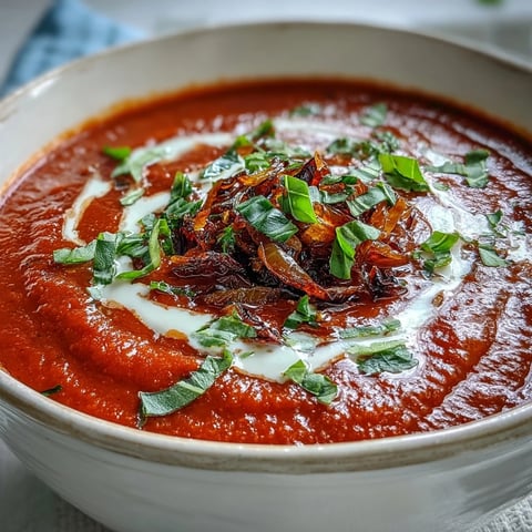 Freshly roasted tomatoes, onions, and garlic blended into a silky, aromatic Roasted Tomato Basil Soup served hot.