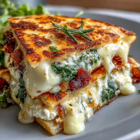 Crispy whole wheat quesadillas stuffed with sautéed spinach, feta, mozzarella, and red onion, golden brown and served warm.  