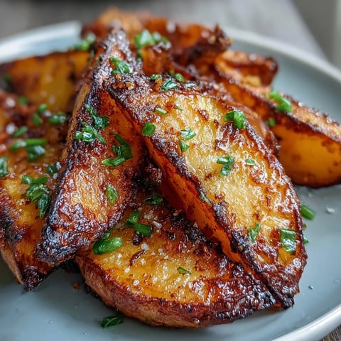 Golden crispy air fryer potato wedges seasoned with smoked paprika and garlic, served with a creamy spring onion dip.  