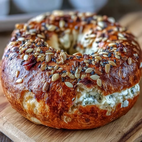High-protein Greek yogurt bagels with everything seasoning, golden and chewy, ready to slice and serve with cream cheese.  