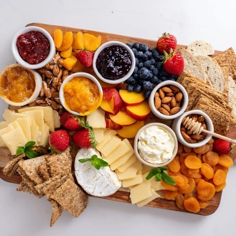 An inviting spread of creamy cheeses and vibrant jams perfect for brunch gatherings.  