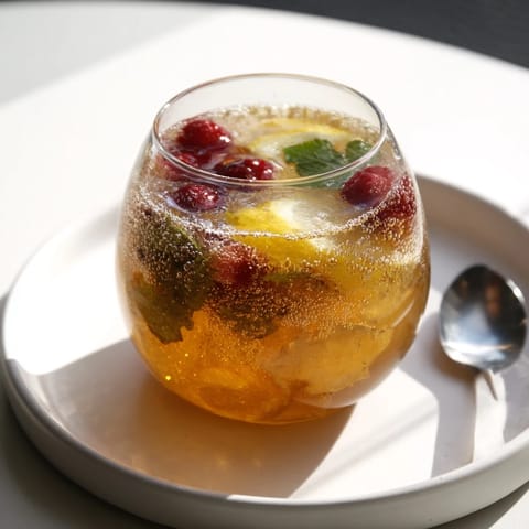 Glass bottles filled with sparkling Kombucha-style mocktails, showcasing colorful fruit flavors.  