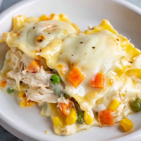 Chicken Pot Pie Ravioli Bake