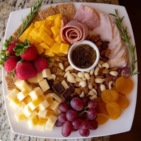 This delicious Anniversary Heirloom Arrangement features grapes, nuts, and cheeses, ready for a romantic evening together.