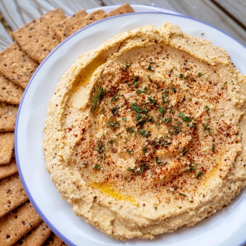 Delectable Sandstone Canyon appetizer featuring textured hummus and crunchy crackers; prepare for entertaining!