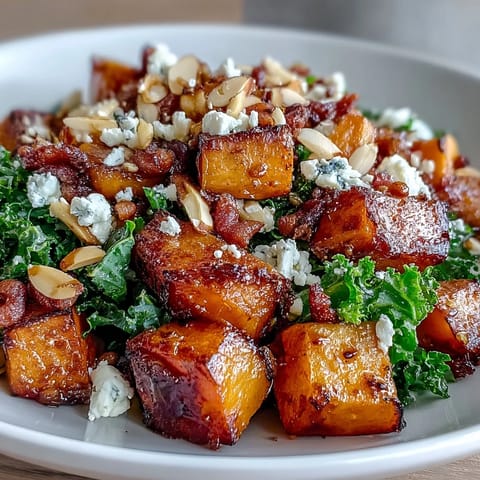 A freshly assembled Fall Sweet Potato Harvest Bowl drizzled with tangy balsamic vinaigrette, ready for a cozy autumn meal.  