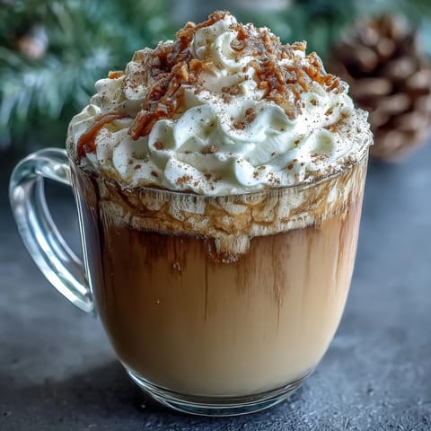 A festive Christmas Chai Latte with warm spices, creamy milk, and a dollop of spiced whipped cream on top.  